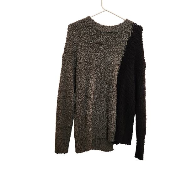 Bobeau Long Sleeve Crew Neck Popcorn Knit Cozy Pullover Sweater Gray Black Large - Picture 2 of 8